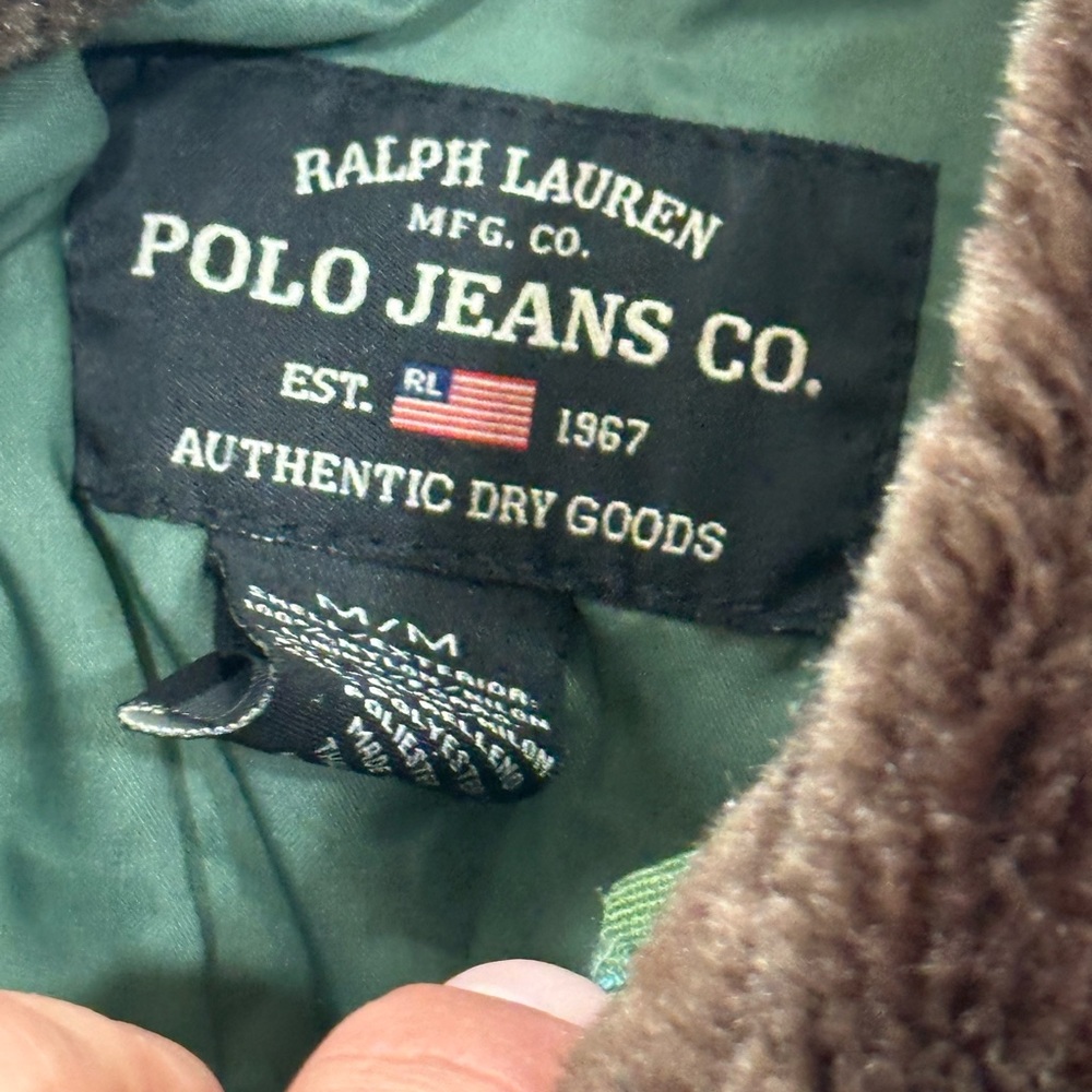 Ralph Lauren Green Bomber Jacket with Brown Collar - Picture 3 of 6